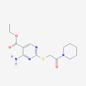 ethyl 4-amino-2-{[2-oxo-2-(1-piperidinyl)ethyl]thio}-5-pyrimidinecarboxylate