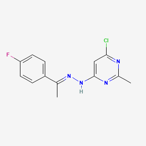 molecular formula C13H12ClFN4 B5831102 1-(4-fluorophenyl)ethanone (6-chloro-2-methyl-4-pyrimidinyl)hydrazone 