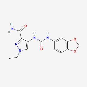 molecular formula C14H15N5O4 B5832621 4-{[(1,3-benzodioxol-5-ylamino)carbonyl]amino}-1-ethyl-1H-pyrazole-3-carboxamide 