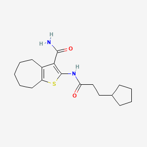 molecular formula C18H26N2O2S B5832943 2-[(3-cyclopentylpropanoyl)amino]-5,6,7,8-tetrahydro-4H-cyclohepta[b]thiophene-3-carboxamide 