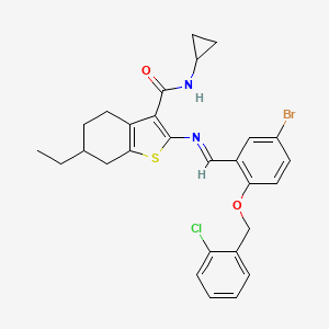 2-({5-bromo-2-[(2-chlorobenzyl)oxy]benzylidene}amino)-N-cyclopropyl-6-ethyl-4,5,6,7-tetrahydro-1-benzothiophene-3-carboxamide