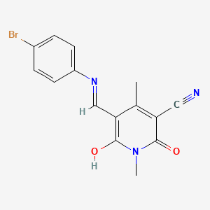 molecular formula C15H12BrN3O2 B5833465 5-{[(4-bromophenyl)amino]methylene}-1,4-dimethyl-2,6-dioxo-1,2,5,6-tetrahydro-3-pyridinecarbonitrile 