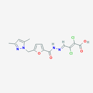 molecular formula C15H14Cl2N4O4 B5834064 2,3-dichloro-4-({5-[(3,5-dimethyl-1H-pyrazol-1-yl)methyl]-2-furoyl}hydrazono)-2-butenoic acid 