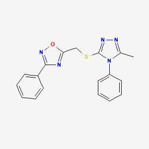 molecular formula C18H15N5OS B5835357 5-{[(5-methyl-4-phenyl-4H-1,2,4-triazol-3-yl)thio]methyl}-3-phenyl-1,2,4-oxadiazole 