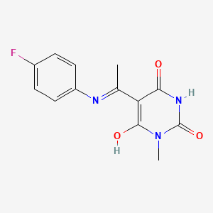 molecular formula C13H12FN3O3 B5838211 5-{1-[(4-fluorophenyl)amino]ethylidene}-1-methyl-2,4,6(1H,3H,5H)-pyrimidinetrione 