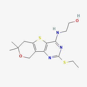 molecular formula C15H21N3O2S2 B5838460 2-{[2-(ethylthio)-7,7-dimethyl-6,9-dihydro-7H-pyrano[3',4':4,5]thieno[3,2-d]pyrimidin-4-yl]amino}ethanol 