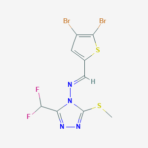 molecular formula C9H6Br2F2N4S2 B5838608 N-[(E)-1-(4,5-DIBROMO-2-THIENYL)METHYLIDENE]-N-[3-(DIFLUOROMETHYL)-5-(METHYLSULFANYL)-4H-1,2,4-TRIAZOL-4-YL]AMINE 