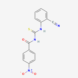 molecular formula C15H10N4O3S B5838627 N-[(2-cyanophenyl)carbamothioyl]-4-nitrobenzamide 