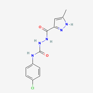 molecular formula C12H12ClN5O2 B5839583 N-(4-chlorophenyl)-2-[(3-methyl-1H-pyrazol-5-yl)carbonyl]hydrazinecarboxamide 