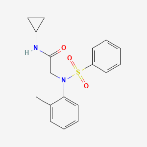 molecular formula C18H20N2O3S B5839743 2-[N-(benzenesulfonyl)-2-methylanilino]-N-cyclopropylacetamide 