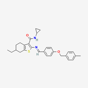 molecular formula C29H32N2O2S B5840373 N-cyclopropyl-6-ethyl-2-{[(E)-{4-[(4-methylbenzyl)oxy]phenyl}methylidene]amino}-4,5,6,7-tetrahydro-1-benzothiophene-3-carboxamide 