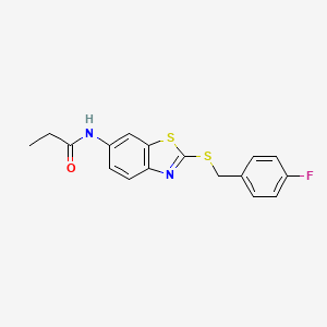 molecular formula C17H15FN2OS2 B5841478 N-{2-[(4-fluorobenzyl)thio]-1,3-benzothiazol-6-yl}propanamide 