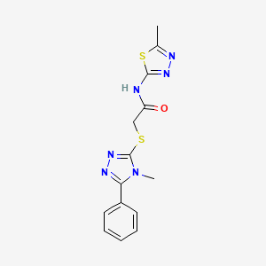 molecular formula C14H14N6OS2 B5841799 2-[(4-methyl-5-phenyl-4H-1,2,4-triazol-3-yl)thio]-N-(5-methyl-1,3,4-thiadiazol-2-yl)acetamide 