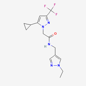 molecular formula C15H18F3N5O B5842471 2-[5-cyclopropyl-3-(trifluoromethyl)-1H-pyrazol-1-yl]-N-[(1-ethyl-1H-pyrazol-4-yl)methyl]acetamide 