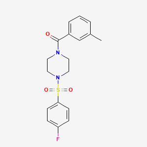 molecular formula C18H19FN2O3S B5843312 1-[(4-fluorophenyl)sulfonyl]-4-(3-methylbenzoyl)piperazine 