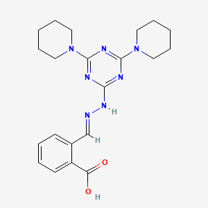 molecular formula C21H27N7O2 B5843973 2-[2-(4,6-di-1-piperidinyl-1,3,5-triazin-2-yl)carbonohydrazonoyl]benzoic acid 