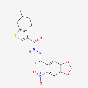 molecular formula C18H17N3O5S B5844763 6-methyl-N'-[(6-nitro-1,3-benzodioxol-5-yl)methylene]-4,5,6,7-tetrahydro-1-benzothiophene-3-carbohydrazide 