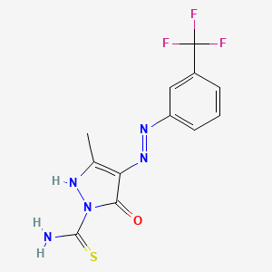 molecular formula C12H10F3N5OS B5846659 3-Methyl-5-oxo-4-[(3-trifluoromethyl-phenyl)-hydrazono]-4,5-dihydro-pyrazole-1-carbothioic acid amide 