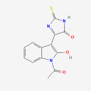 (3E)-1-acetyl-3-(5-oxo-2-thioxoimidazolidin-4-ylidene)-1,3-dihydro-2H-indol-2-one