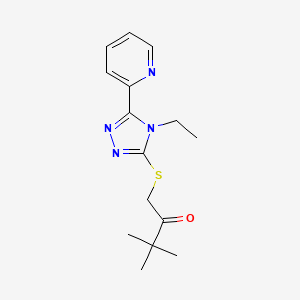 molecular formula C15H20N4OS B5847383 1-{[4-ethyl-5-(2-pyridinyl)-4H-1,2,4-triazol-3-yl]thio}-3,3-dimethyl-2-butanone 