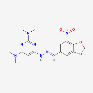 molecular formula C16H19N7O4 B5847422 7-nitro-1,3-benzodioxole-5-carbaldehyde [2,6-bis(dimethylamino)-4-pyrimidinyl]hydrazone 