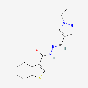 molecular formula C16H20N4OS B5849233 N'-[(1-ethyl-5-methyl-1H-pyrazol-4-yl)methylene]-4,5,6,7-tetrahydro-1-benzothiophene-3-carbohydrazide 