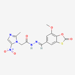 molecular formula C15H13N5O6S B5849641 N'-[(7-methoxy-2-oxo-1,3-benzoxathiol-5-yl)methylene]-2-(2-methyl-5-nitro-1H-imidazol-1-yl)acetohydrazide 