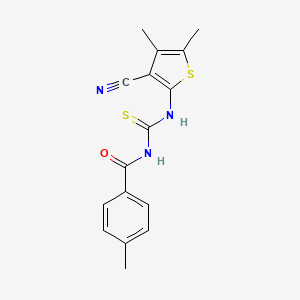 molecular formula C16H15N3OS2 B5850007 N-{[(3-cyano-4,5-dimethyl-2-thienyl)amino]carbonothioyl}-4-methylbenzamide 