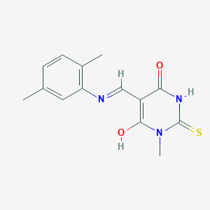 molecular formula C14H15N3O2S B5850331 5-{[(2,5-dimethylphenyl)amino]methylene}-1-methyl-2-thioxodihydro-4,6(1H,5H)-pyrimidinedione 