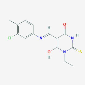 molecular formula C14H14ClN3O2S B5850689 5-{[(3-chloro-4-methylphenyl)amino]methylene}-1-ethyl-2-thioxodihydro-4,6(1H,5H)-pyrimidinedione 