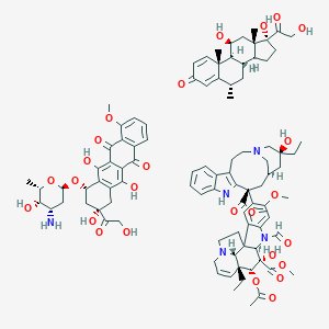 B058507 (7S,9S)-7-[(2R,4S,5S,6S)-4-amino-5-hydroxy-6-methyloxan-2-yl]oxy-6,9,11-trihydroxy-9-(2-hydroxyacetyl)-4-methoxy-8,10-dihydro-7H-tetracene-5,12-dione;(6S,8S,9S,10R,11S,13S,14S,17R)-11,17-dihydroxy-17-(2-hydroxyacetyl)-6,10,13-trimethyl-7,8,9,11,12,14,15,16-octahydro-6H-cyclopenta[a]phenanthren-3-one;methyl (9R,10S,11R,12R,19R)-11-acetyloxy-12-ethyl-4-[(13S,15R,17S)-17-ethyl-17-hydroxy-13-methoxycarbonyl-1,11-diazatetracyclo[13.3.1.04,12.05,10]nonadeca-4(12),5,7,9-tetraen-13-yl]-8-formyl-10-hydroxy-5-methoxy-8,16-diazapentacyclo[10.6.1.01,9.02,7.016,19]nonadeca-2,4,6,13-tetraene-10-carboxylate CAS No. 123354-96-1