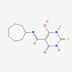 molecular formula C13H19N3O2S B5851230 5-[(cycloheptylamino)methylene]-1-methyl-2-thioxodihydro-4,6(1H,5H)-pyrimidinedione 