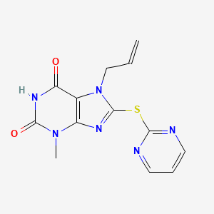 molecular formula C13H12N6O2S B5852141 7-allyl-3-methyl-8-(2-pyrimidinylthio)-3,7-dihydro-1H-purine-2,6-dione 