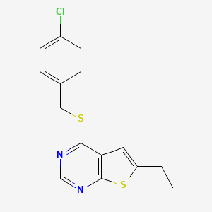 molecular formula C15H13ClN2S2 B5853118 4-[(4-chlorobenzyl)thio]-6-ethylthieno[2,3-d]pyrimidine 