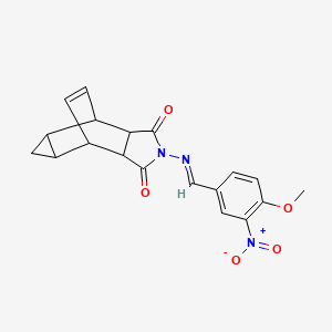 molecular formula C19H17N3O5 B5853676 4-[(4-methoxy-3-nitrobenzylidene)amino]-4-azatetracyclo[5.3.2.0~2,6~.0~8,10~]dodec-11-ene-3,5-dione 
