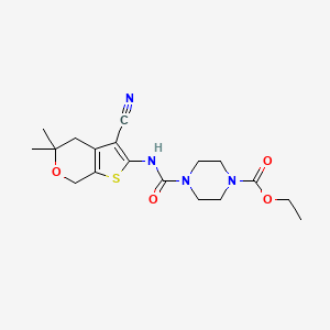 molecular formula C18H24N4O4S B5854142 ethyl 4-{[(3-cyano-5,5-dimethyl-4,7-dihydro-5H-thieno[2,3-c]pyran-2-yl)amino]carbonyl}-1-piperazinecarboxylate 