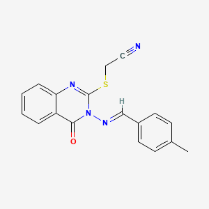 ({3-[(4-methylbenzylidene)amino]-4-oxo-3,4-dihydro-2-quinazolinyl}thio)acetonitrile