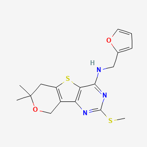 molecular formula C17H19N3O2S2 B5855394 N-(2-furylmethyl)-7,7-dimethyl-2-(methylthio)-6,9-dihydro-7H-pyrano[3',4':4,5]thieno[3,2-d]pyrimidin-4-amine 