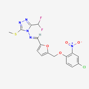 N-((E)-1-{5-[(4-CHLORO-2-NITROPHENOXY)METHYL]-2-FURYL}METHYLIDENE)-N-[3-(DIFLUOROMETHYL)-5-(METHYLSULFANYL)-4H-1,2,4-TRIAZOL-4-YL]AMINE