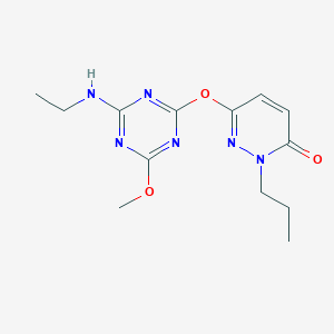 molecular formula C13H18N6O3 B5858418 6-{[4-(ethylamino)-6-methoxy-1,3,5-triazin-2-yl]oxy}-2-propyl-3(2H)-pyridazinone 