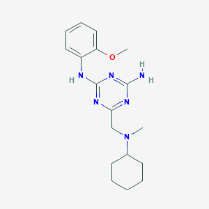 molecular formula C18H26N6O B5858724 6-{[cyclohexyl(methyl)amino]methyl}-N-(2-methoxyphenyl)-1,3,5-triazine-2,4-diamine 