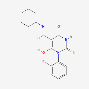 molecular formula C17H18FN3O2S B5859716 5-[(cyclohexylamino)methylene]-1-(2-fluorophenyl)-2-thioxodihydro-4,6(1H,5H)-pyrimidinedione 