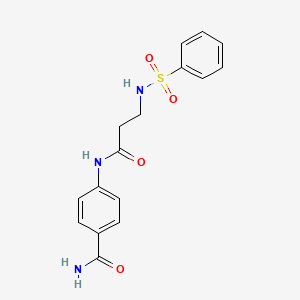 molecular formula C16H17N3O4S B5859755 4-{[N-(phenylsulfonyl)-beta-alanyl]amino}benzamide 