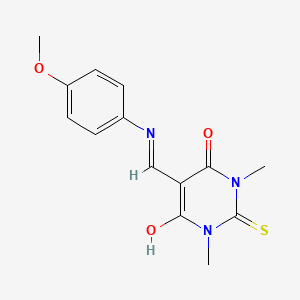 molecular formula C14H15N3O3S B5861979 5-{[(4-methoxyphenyl)amino]methylene}-1,3-dimethyl-2-thioxodihydro-4,6(1H,5H)-pyrimidinedione 