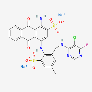 Disodium 1-amino-4-(2-(5-chloro-6-fluoro-pyrimidin-4-ylamino-methyl)-4-methyl-6-sulfo-phenylamino)-9,10-dioxo-9,10-dihydro-anthracene-2-sulfonate
