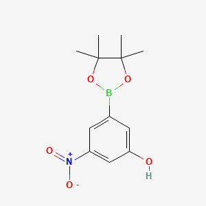 molecular formula C12H16BNO5 B586249 3-Nitro-5-(4,4,5,5-tetramethyl-1,3,2-dioxaborolan-2-yl)phenol CAS No. 1158236-73-7