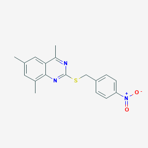 molecular formula C18H17N3O2S B5863146 4,6,8-trimethyl-2-[(4-nitrobenzyl)thio]quinazoline 