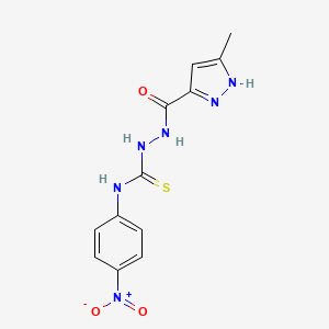 molecular formula C12H12N6O3S B5865294 2-[(5-methyl-1H-pyrazol-3-yl)carbonyl]-N-(4-nitrophenyl)hydrazinecarbothioamide 