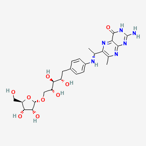 molecular formula C25H34N6O9 B586560 1-(4-((1-(2-Amino-7-methyl-4-oxo-6-pteridinyl)ethyl)amino)phenyl)-1-deoxy-(1-ribofuranosyl)ribitol CAS No. 150473-01-1