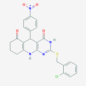 molecular formula C24H19ClN4O4S B5865967 2-[(2-chlorobenzyl)thio]-5-(4-nitrophenyl)-5,8,9,10-tetrahydropyrimido[4,5-b]quinoline-4,6(3H,7H)-dione 